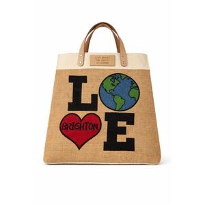 Brighton Love Makes The Earth Go Round Jute Canvas Tote Shopping Bag Limited Ed